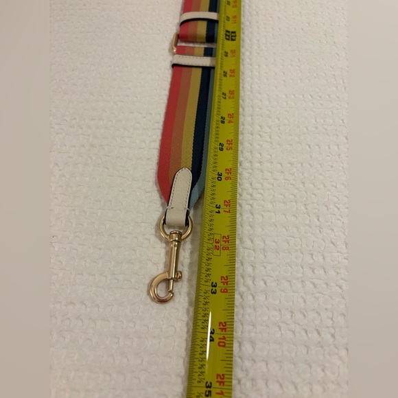 Coach Rainbow Stripe Canvas Webbing Purse Strap Chalk Leather Trim Gold Hardware - Picture 13 of 14